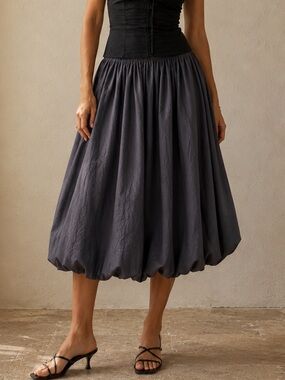 Shareen Collections Gray Cotton Bubble Midi Skirt